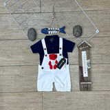 Infant Baby Fit White & Navy Blue Dungaree