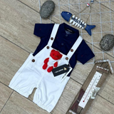 Infant Baby Fit White & Navy Blue Dungaree